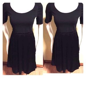 Black theory dress with silk pleated skirt